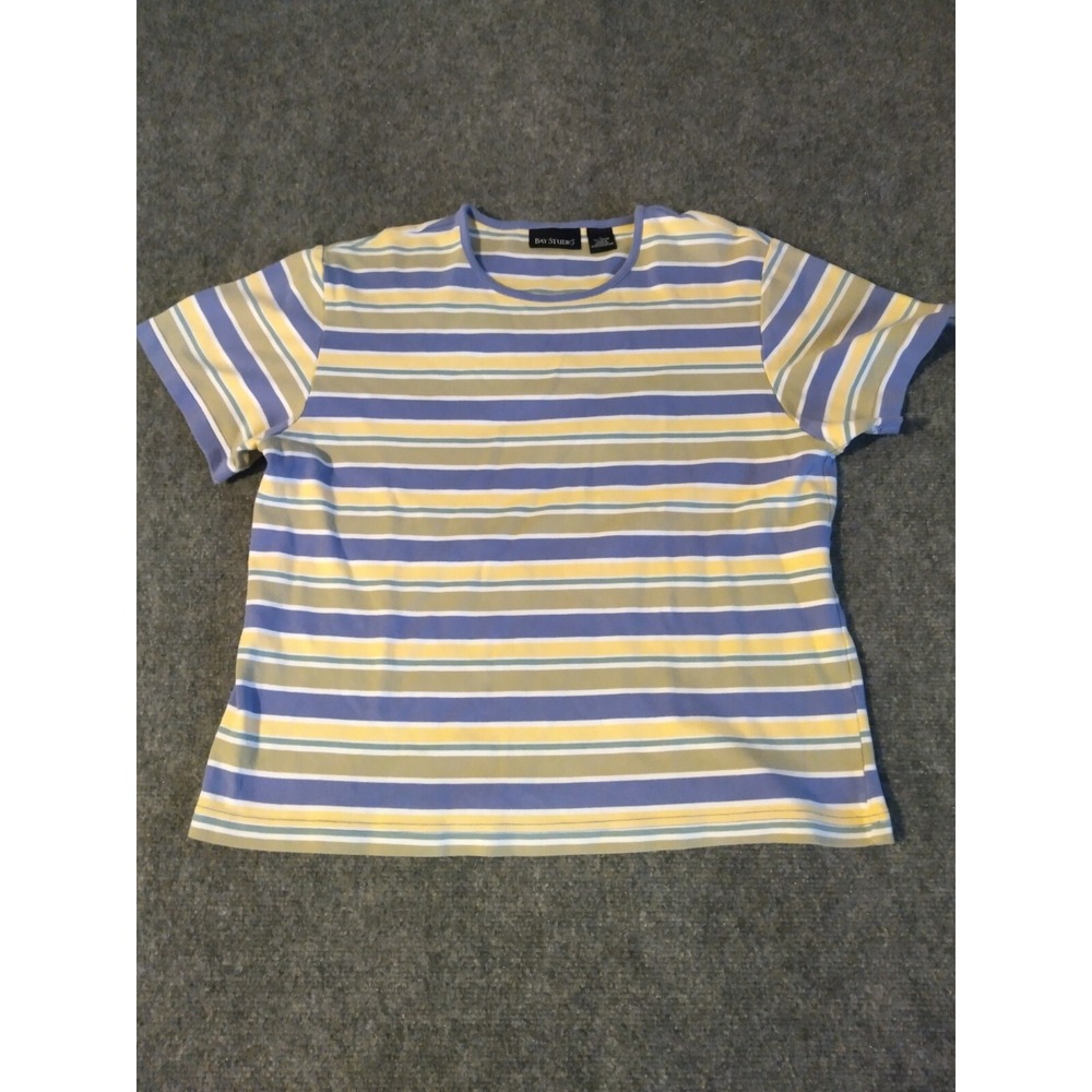 Bay Studio Short Sleeve Pullover T-Shirt Womens Purple & Yellow Striped (L)